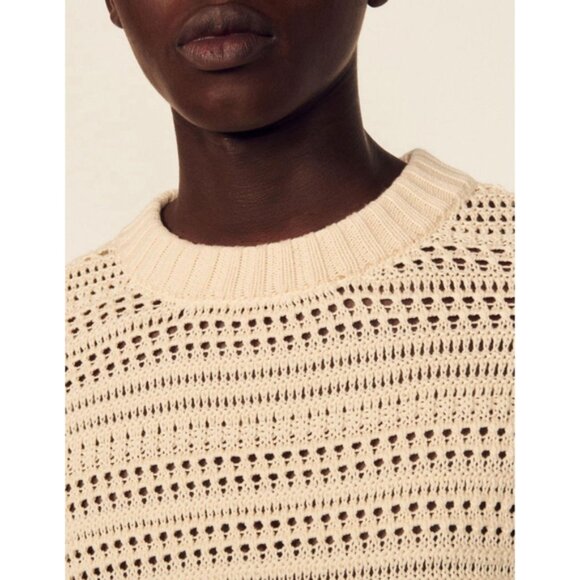 Sandro Paris Mens L Openwork Knit Cotton Sweater Designer Luxury Menswear - Picture 8 of 11